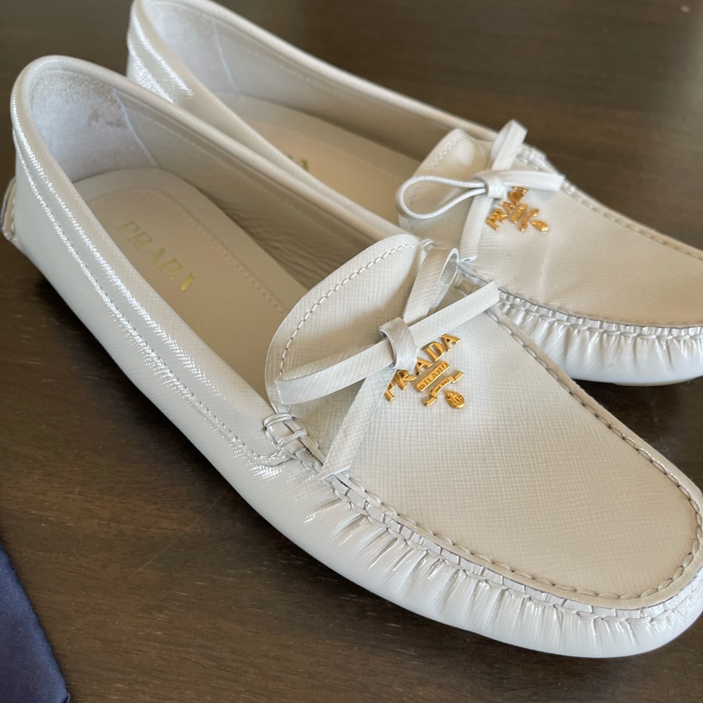 White Prada Loafers Drivers Size 38